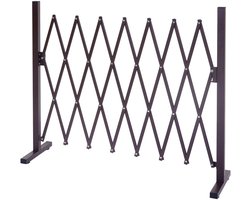 MCW-B34, hondenhek, schaarhek, Veiligheidshek, uitschuifbaar, dierenbeschermingsrooster, bruin aluminium ~ hoogte 103cm, breedte 27-207cm