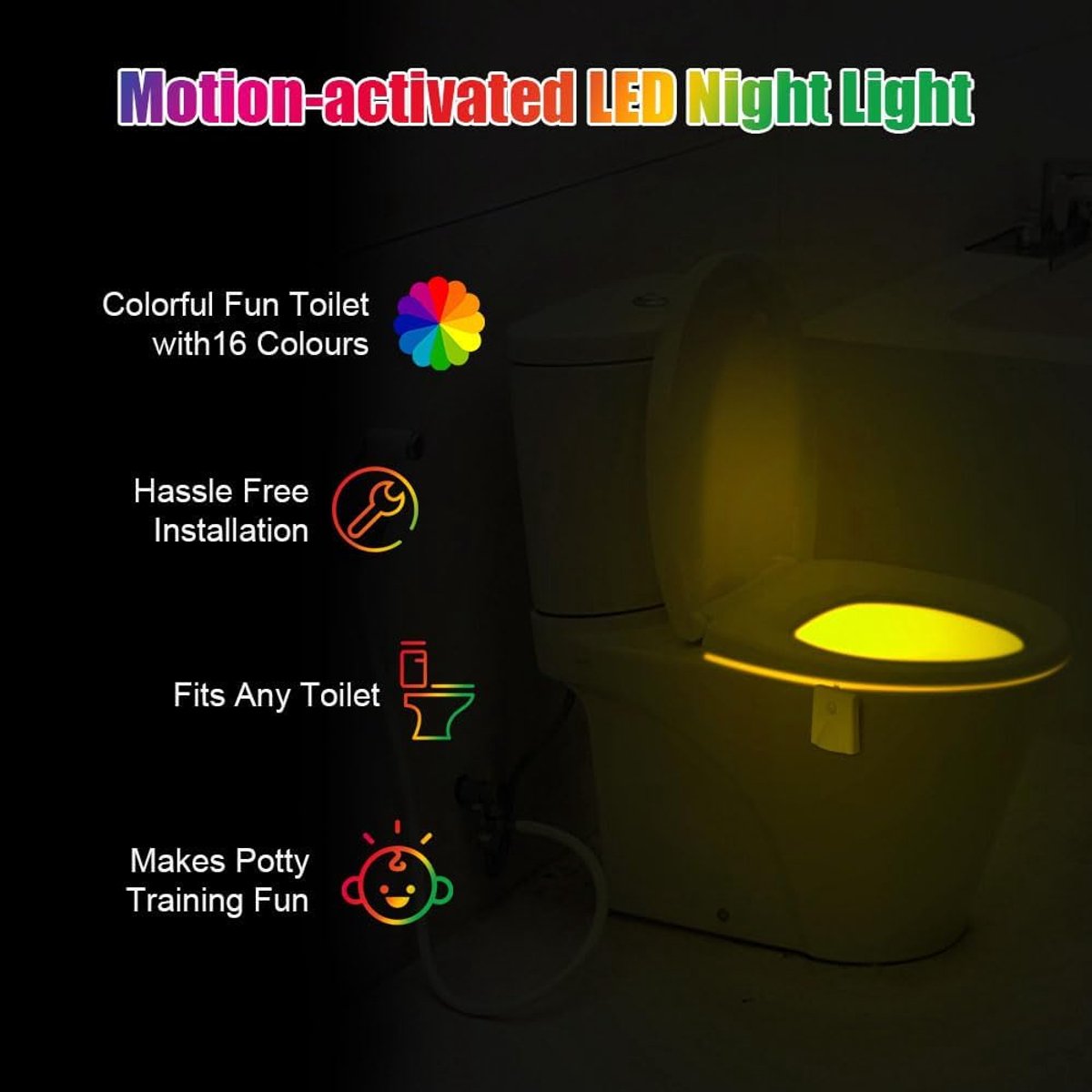 Toiletnachtlampje met led, 16 Kleuren Motion Sensor Toilet Nachtlampje, USB Oplaadbaar, Verstelbaar bewegingssensor Led-toiletnachtlamp, Bizar Grappig Verjaardagskado Cadeau - 2 STUKS — cadeau in Gadgets - foto 3