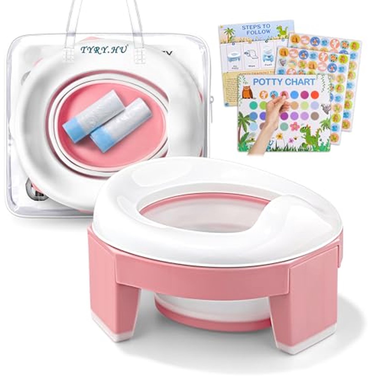 Image of 3-in-1 Draagbaar Reispotje voor Peuters - Opvouwbare Zindelijkheidstraining Toiletbril