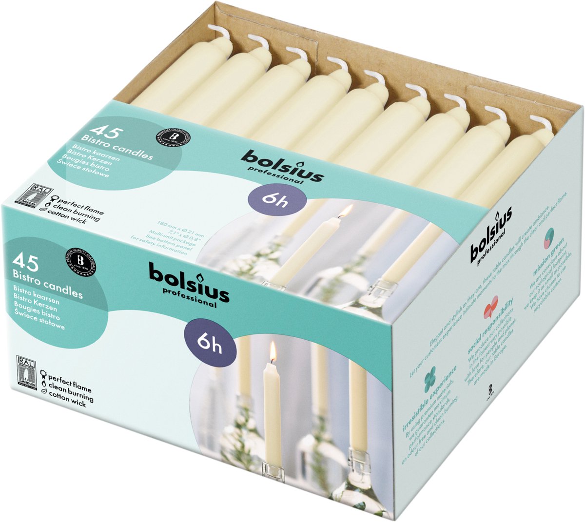 Bolsius Professional Dinerkaarsen Ivoor - 45 stuks - 18cm lang - Weinig rook en druipvrij