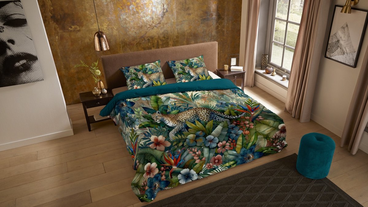 Pure dekbedovertrek luipaard met bladeren - Lits jumeaux 240x200/220 cm - Multi - Microvezel