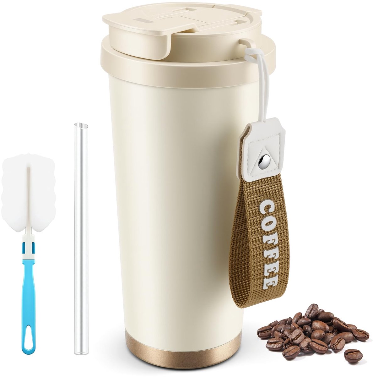 Ibenzoa® Roestvrijstalen thermobeker met deksel en rietje voor onderweg 530 ml