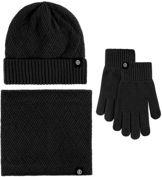 Ensemble Bonnet écharpe Gants 3 En 1 Hiver - Homme Femme, Tricot Doux, Pour Ski Et Extérieur
