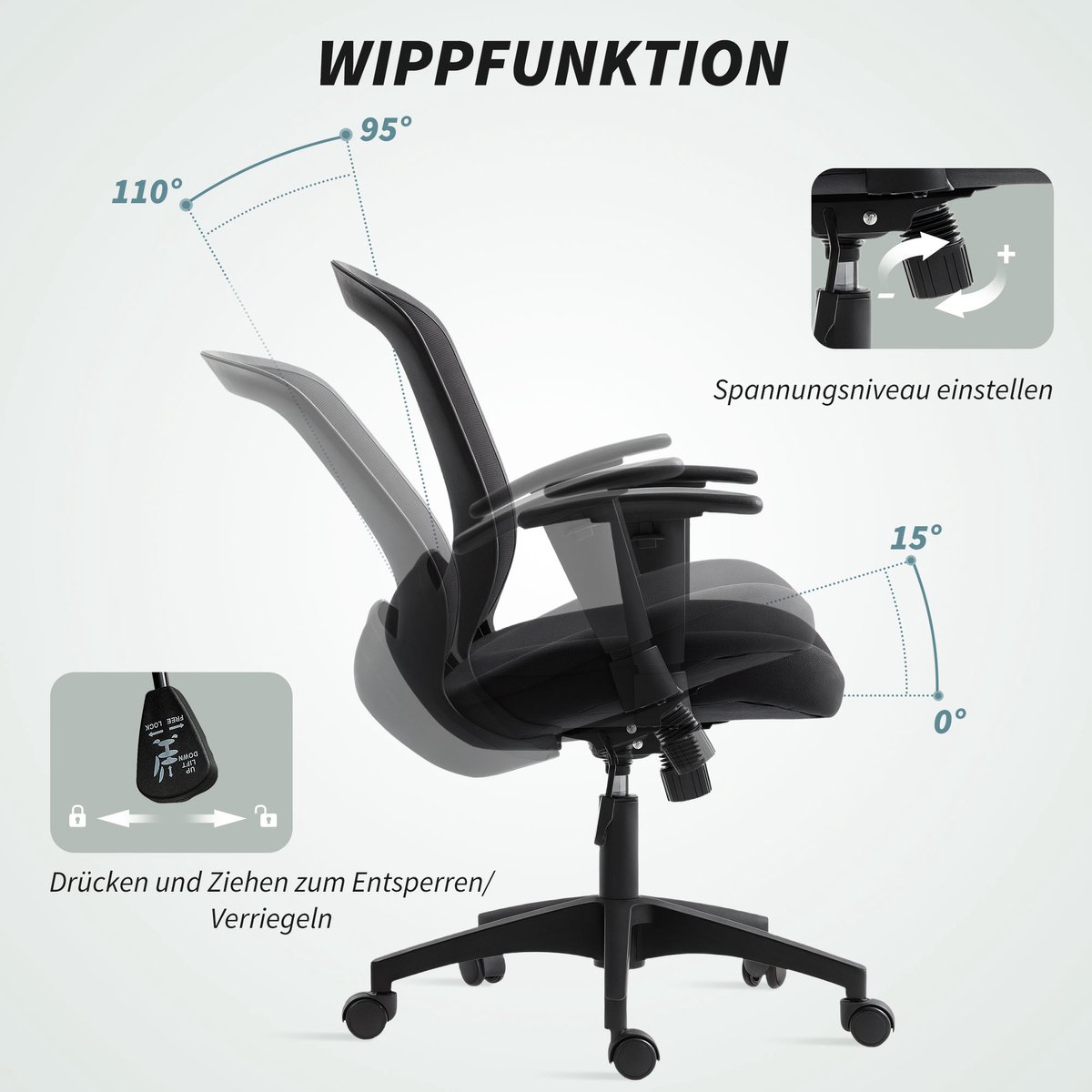 HOMCOM bureaustoel - ergonomische kantoorstoel - 65x59x92,5-102,5 cm thumbnail 4
