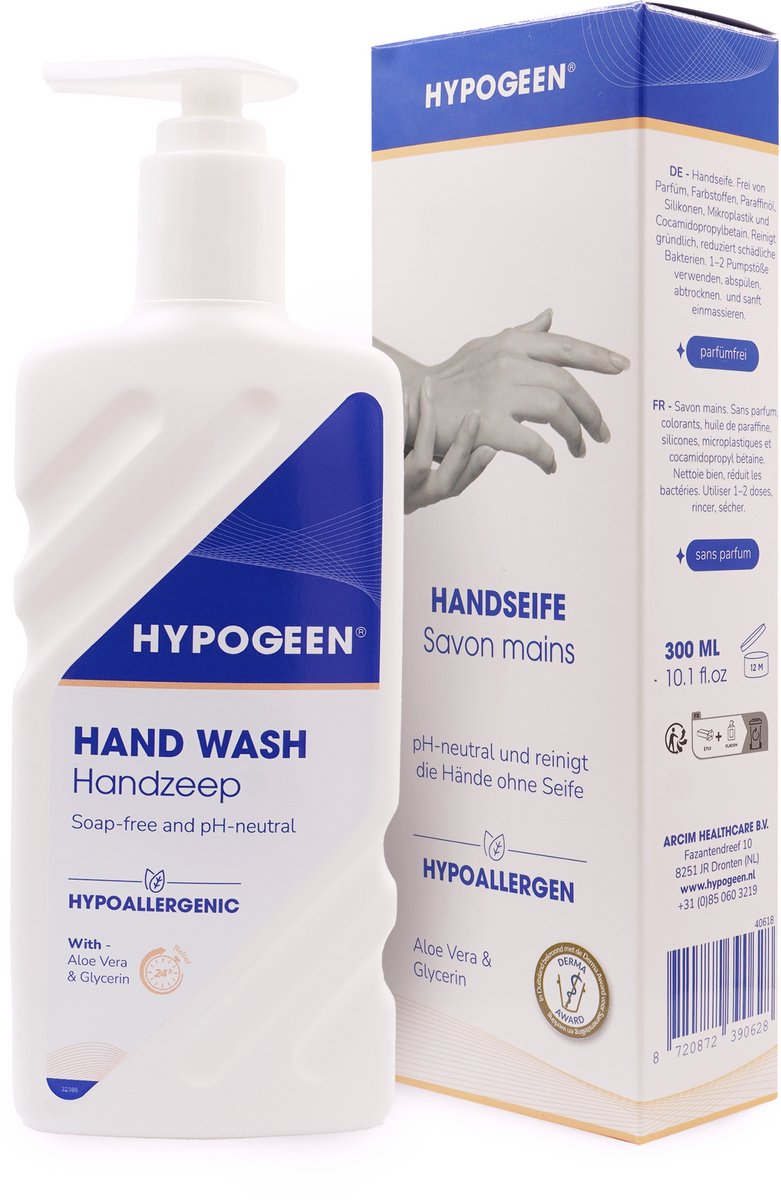 Hypogeen Handwash - PH neutraal - parfumvrij - hypoallergeen - ook geschikt voor de (over)gevoelige huid - handhygiene product - hypoallergene handzeep - pompflacon 300ml