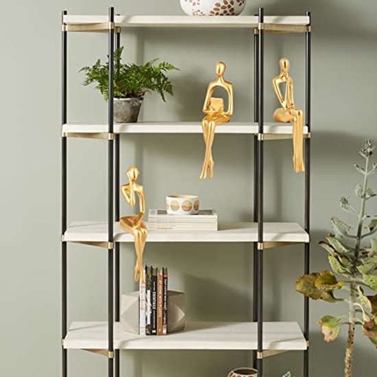 Lependor Abstracte en creatieve bureau-decoraties De Denker Standbeeld, Hand- en gezichtsbeelden en sculpturen voor Huis Wonen Kamer Decor (Stilte, Gouden
