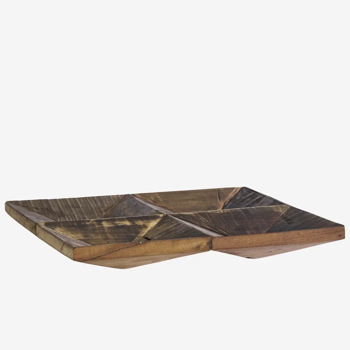 Madam Stoltz - Gerecycled houten dienblad met 4 geometrische vakken