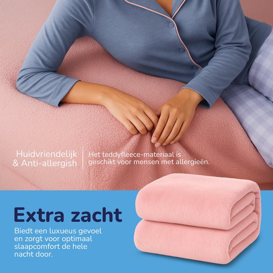 Hoeslaken polaire Decoware® Teddy - Rose - 180 x 200 cm - Extra chaud et doux - Pour Matelas jusqu'à 30 cm