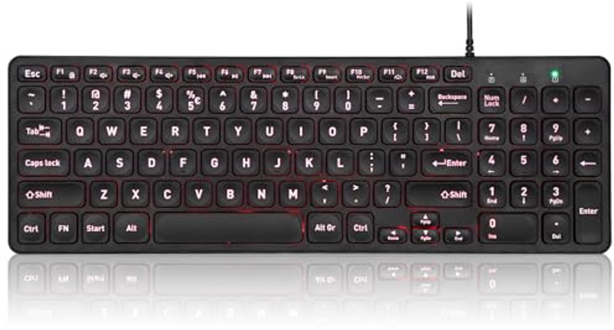 Compact Wired Backlit USB Keyboard with Large Print Letters - Ergonomic Design for Enhanced Productivity
