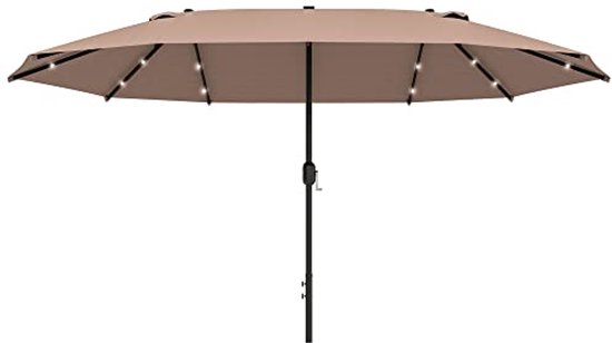 KOMFOTTEU Dubbele parasol, 4 x 2 m, met led, rechthoekig, met zwengel en standaard, groot balkonscherm met uv-bescherming, terrasparasol zonder parasolstandaard voor buiten, wijnrood, Groß