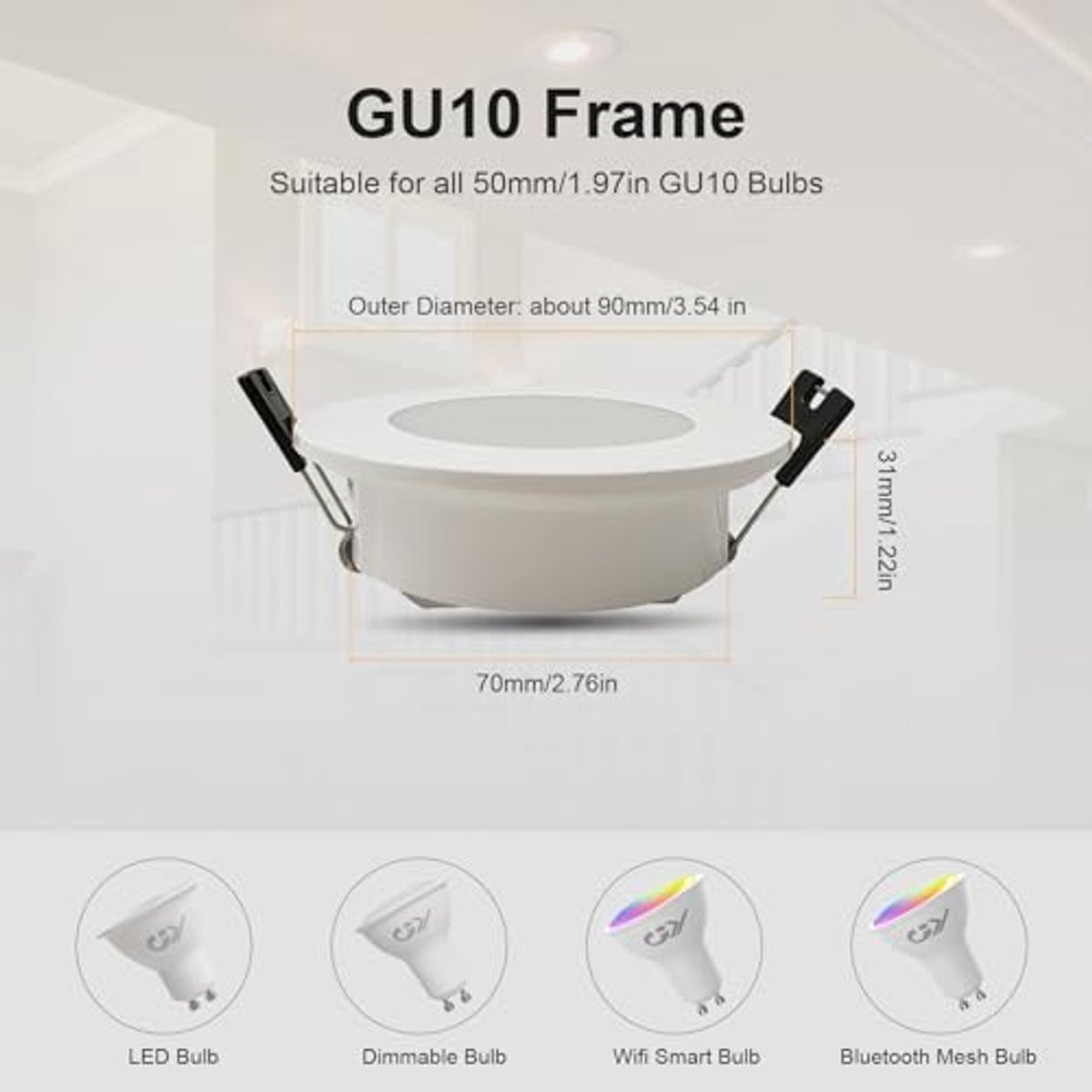 Inbouwspot frame IP65 waterdicht - Witte downlight met GU10 lamphouders - Set van 6 - Ø75 x 85 mm