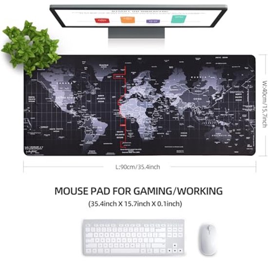 Grote Gaming Muismat 90 x 40 cm met Antislip Rubberen Basis en Gestikte Randen voor Kantoor en Gaming — afbeelding 5