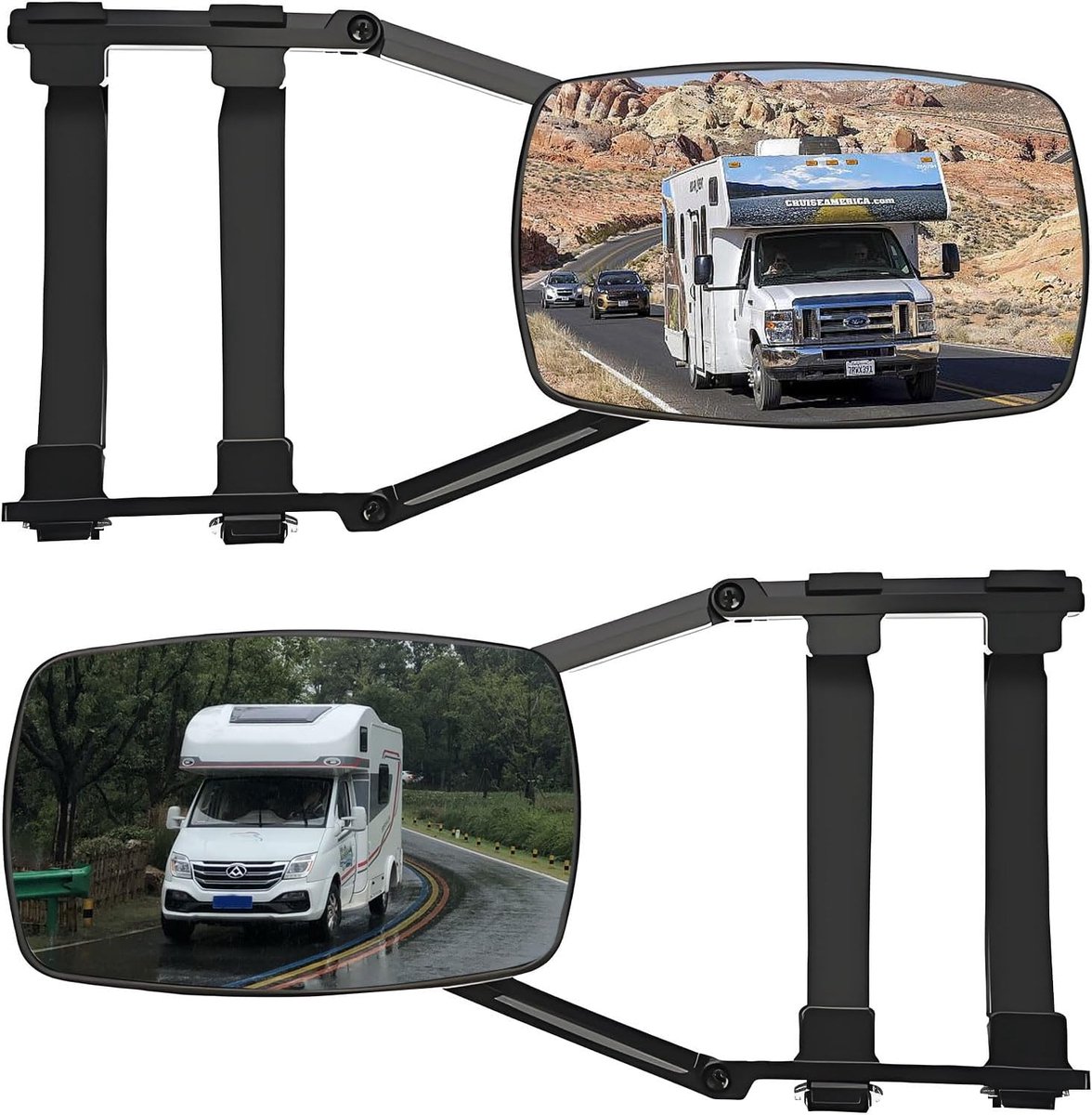 Image of 2 x Universele Caravan Spiegels - Verstelbare Extra Spiegels - Buitenste Spiegels - Rotatable en Opvouwbare - Dubbelzijdige Spiegels voor Motorhomes en Caravans