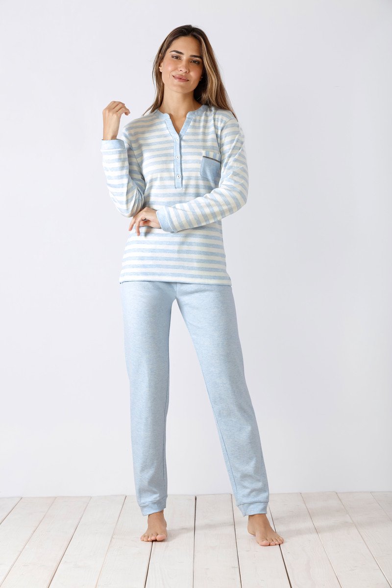 Hajo Blauwe warme dames pyjama Hajo - Blauw - Maat - 44/46