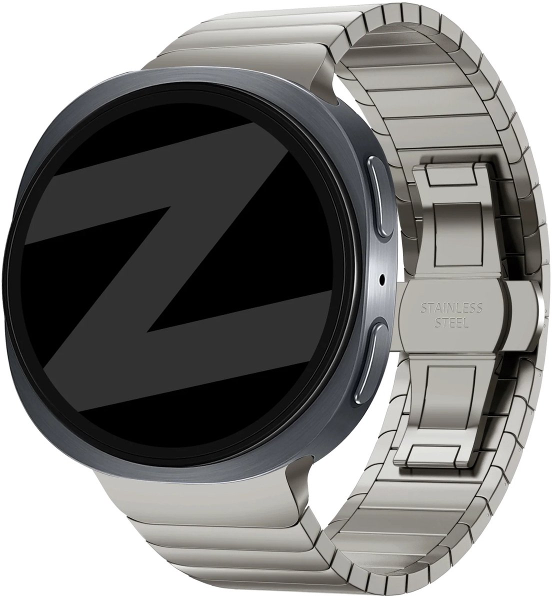 Bandz Stalen Band 'One Bead' (Titanium) – Geschikt voor Samsung Galaxy Watch 8 (40mm / 44mm) & Galaxy Watch 8 Classic
