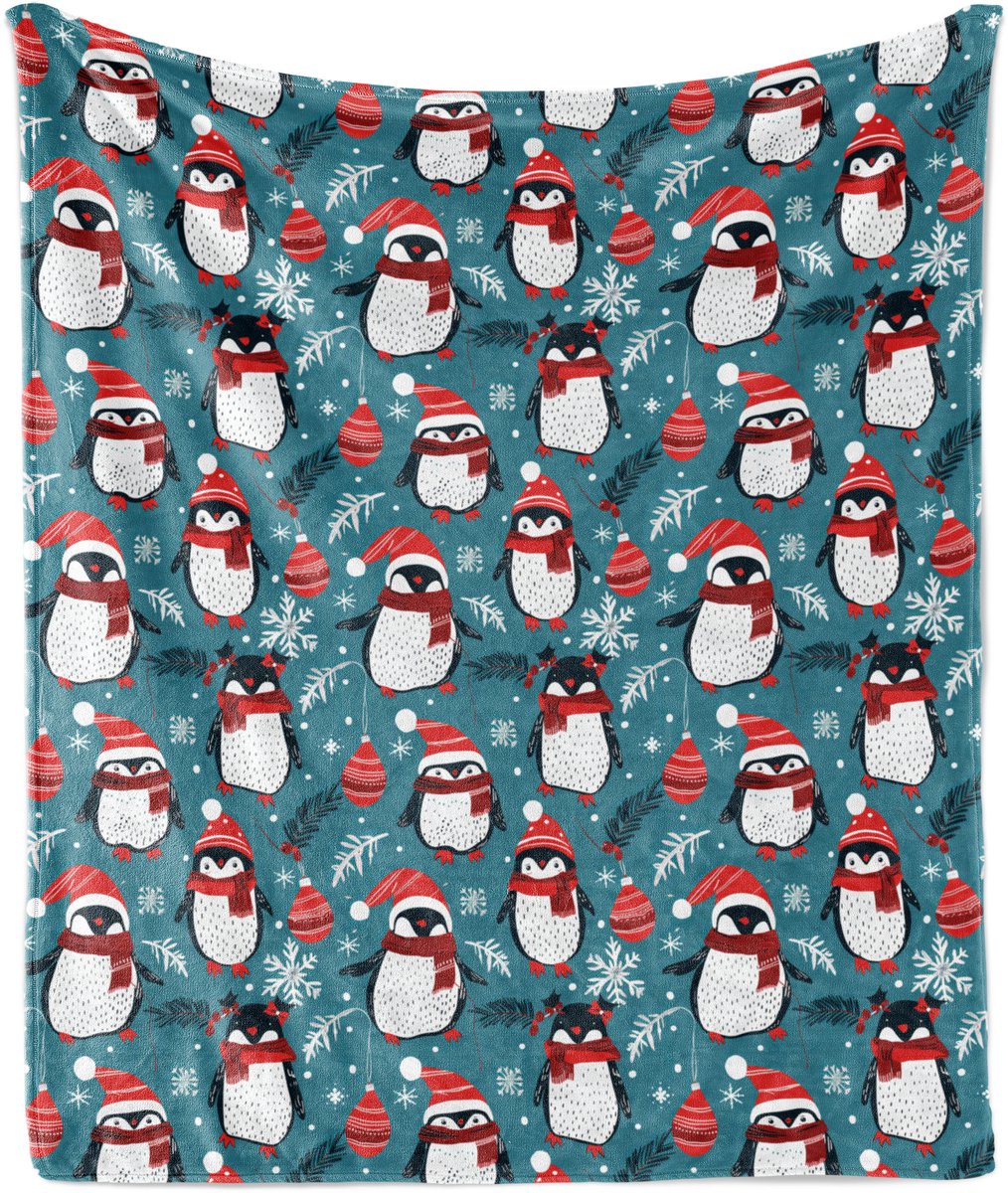 New Bed Kerstmis Winderige kerstnachtpinguïn Zachte Flanellen Fleece Deken, 230 cm x 175 cm