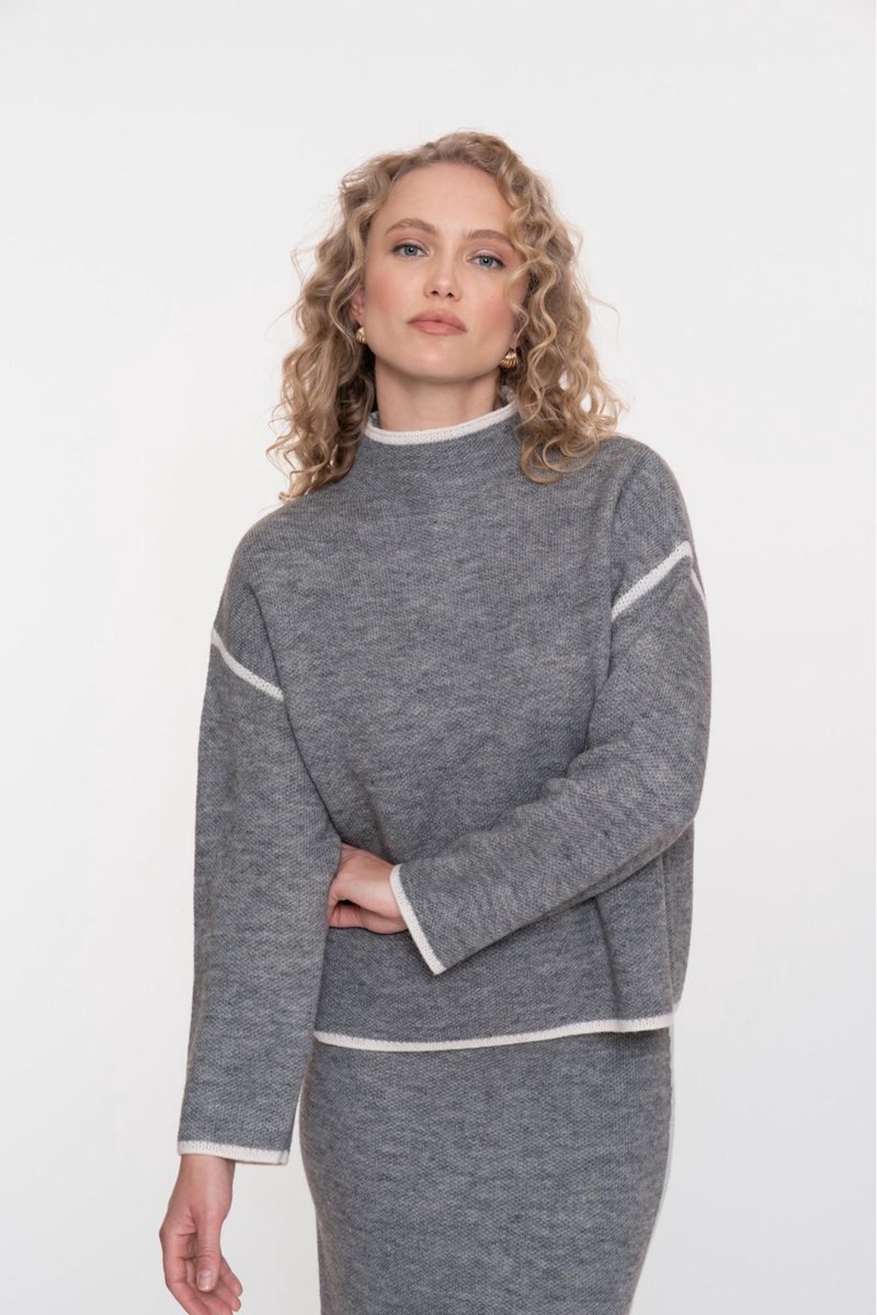 Geisha Trui Gebreide Trui Met Opstaande Kraag 54801 10 Grey Melange/offwhite Dames Maat - XS