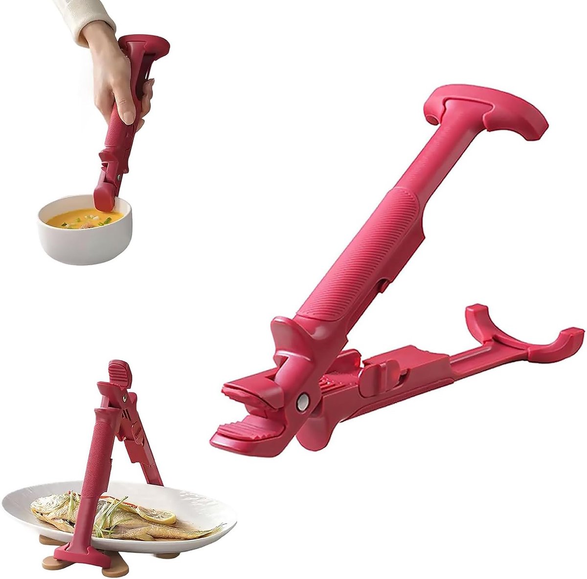 2-in-1 anti-verbrandingsklemmen voor kommen, multifunctionele anti-verbrandingstang, hittebestendige siliconen handgreep voor hete platen, ovenklem, voor kom en bord (rood) - Cyslmuk®