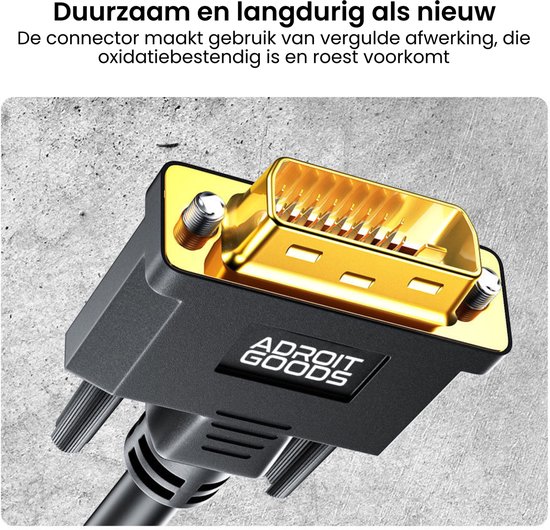 Câble AdroitGoods DVI-D (24+1) – 4K – compatible DVI-I (24+5) – Zwart – Contacts plaqués or – 2 m