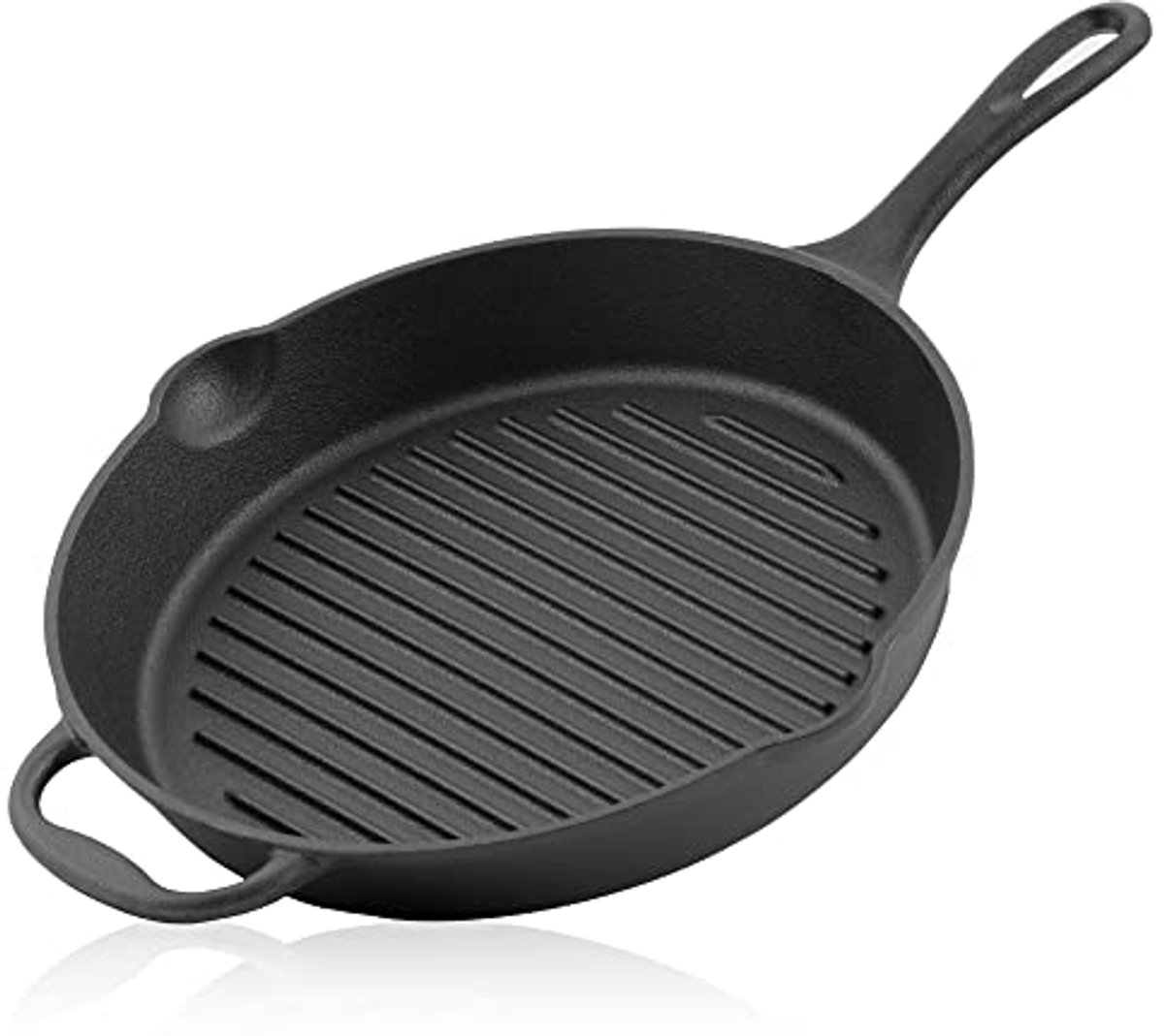 Gietijzeren Braadpan 34 cm - Grillpan met Handvat en Schenktuiten