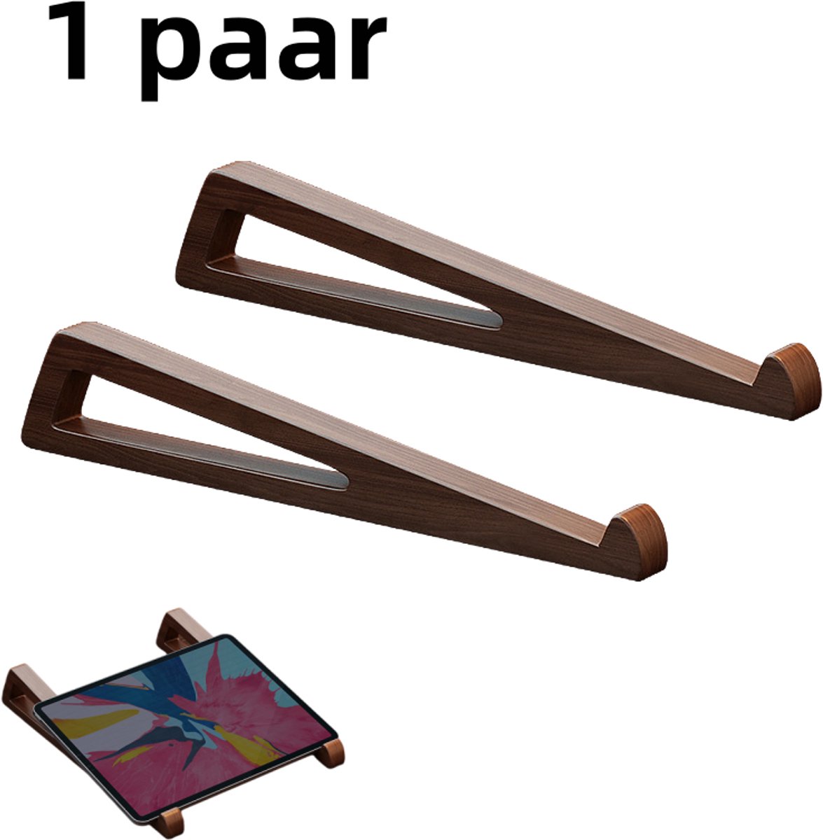 1 paar - laptopstandaard - bamboe boekenplank leestafel opbergrek massief bamboe tablet leesboekenplank - bruin