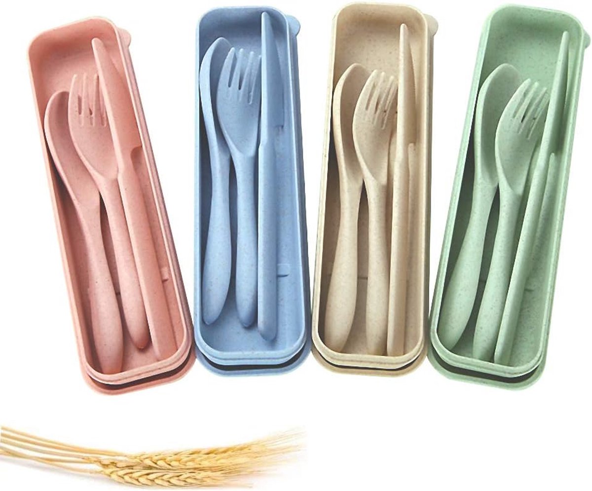Cuhostki 4pcs Eco-Friendly Wheat Straw Cutlery Set - Portable - Multi-Color