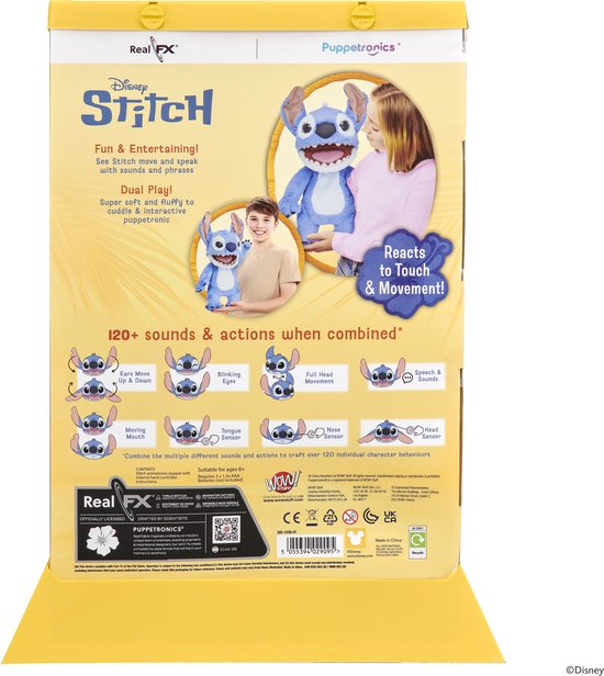 WoW Stuff Disney Stitch Interactieve Knuffel 45 cm - Bewegende Stitch Pop met Geluid - Real FX Puppetronic Animatronic