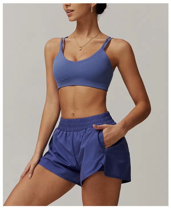 Set de sport Blush Motion - Taille S - Blue Iris - Ensemble 2 pièces : Soutien-gorge + Short Flow - Blauw - Ensemble de sport sans coutures pour femme