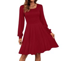 Allecto plus - Damesjurk met pofmouwen en vierkante hals | Elegante trui-jurk voor dames | A-lijn mini-jurk met gebreide stof