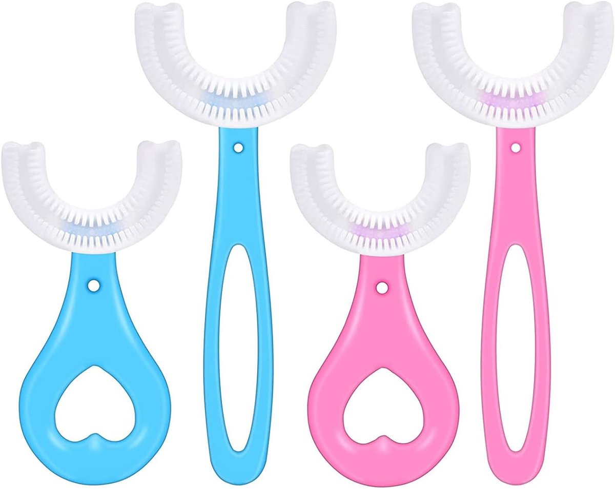 Babytandenborstels - Kinder Tandenborstels - Tandenpoetsen - 360 Graden Reiniging - 4 Stuks - Blauw Roze