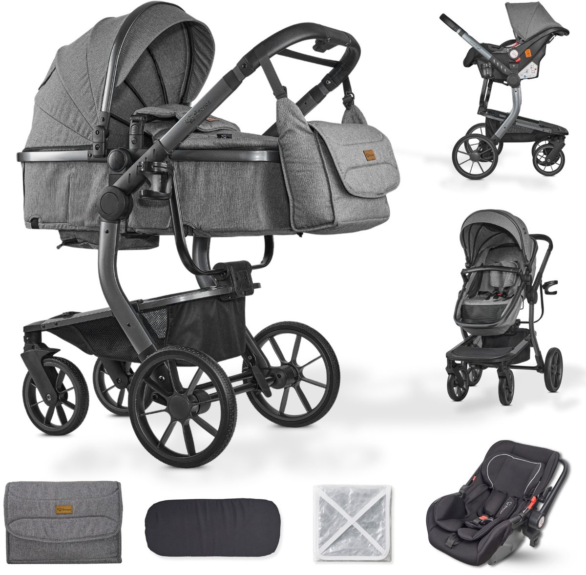 BRONEA UNICO 3-in-1 Kinderwagen met Eénhand-Inklapmechanisme - BRONEA® - €349,00