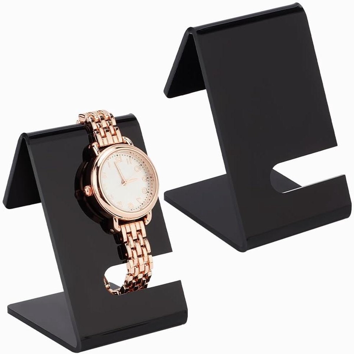 Allecto plus - Acryl Horloge Display Stands (2 stuks), Zwart Houder voor Horloge Armband Showcase, Sieraden Rack voor Thuisgebruik (6x4.5x7cm)