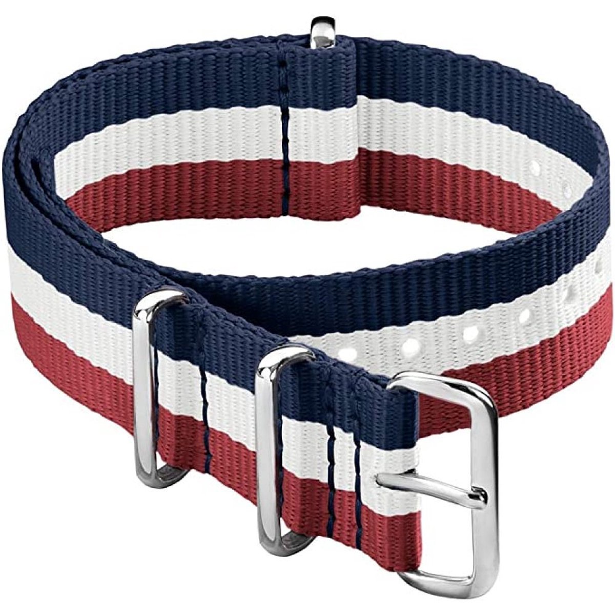 NATO Nylon Horlogeband-Rood-Wit-Blauw-26,5x2,2x0,2cm-Klettarmband