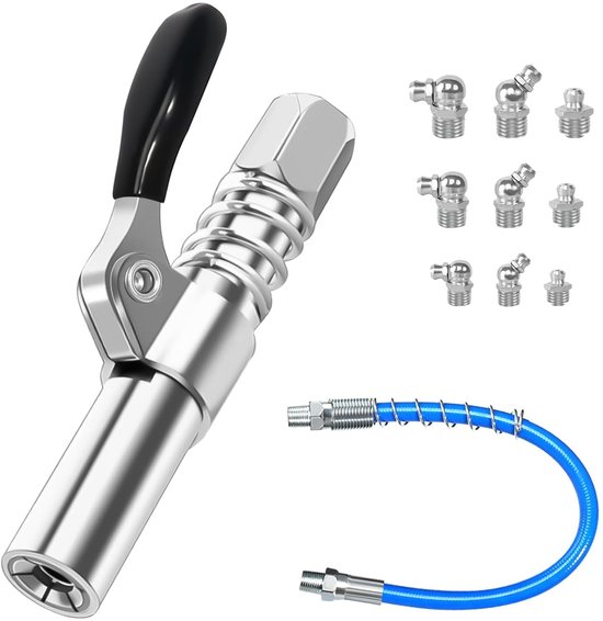 TRANKIELO® - G-coupler voor vetpers met 30 cm slang – Vetspuit voor smeernippel – Compatibel met M6, M8, M10