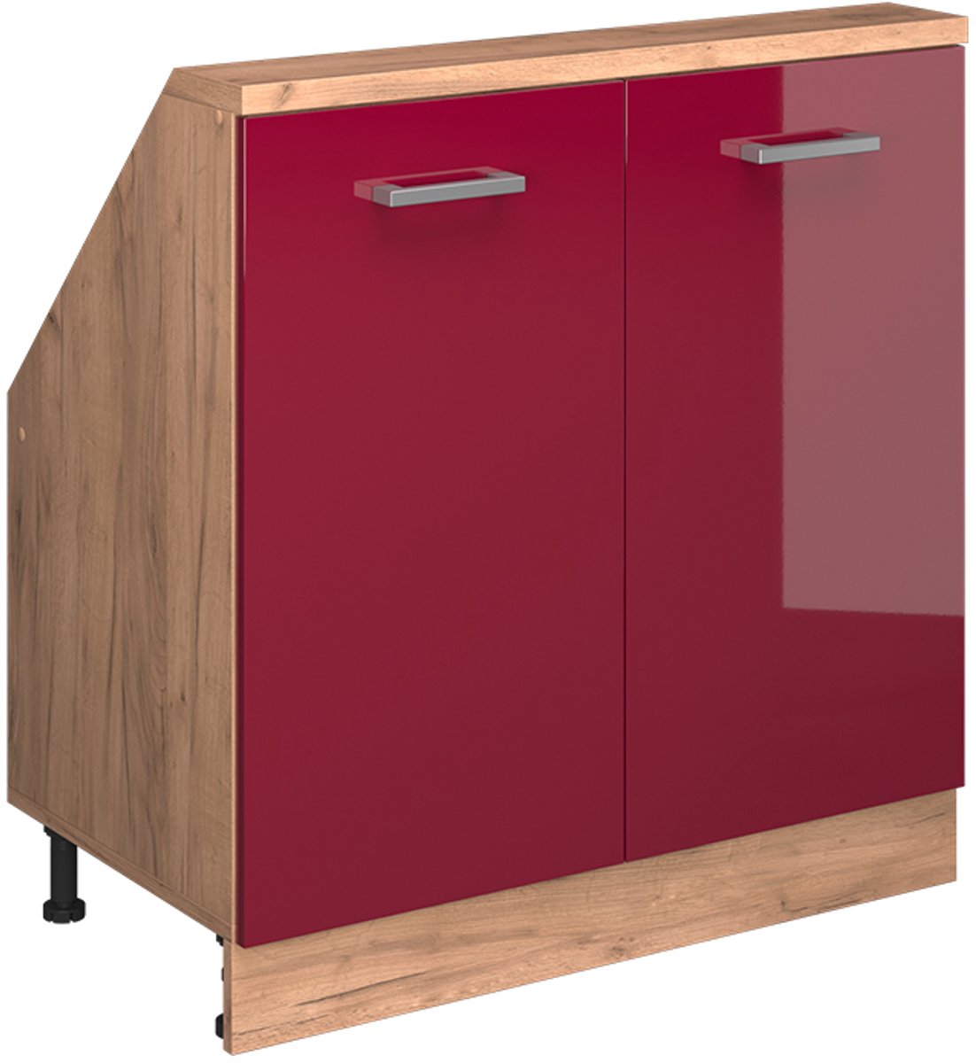 Vicco R-Line Keukenkast voor schuine wand – 80 cm met 2 deuren Rood hoogglans/gouden eik