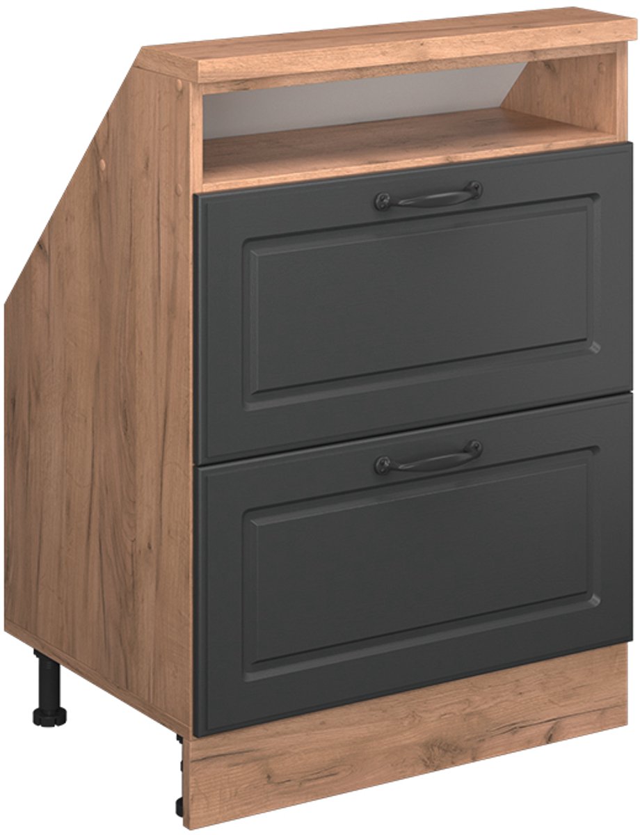 Vicco R-Line Keukenkast voor schuine wand – 60 cm met 2 laden Antraciet Landhuis/Goud Kraft Eik Antraciet landelijk/Goudkleurig Eiken