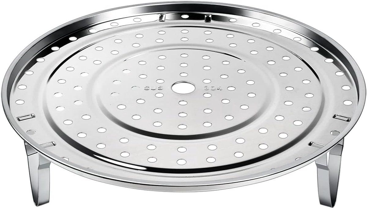 Stoomrek 26 cm - 304 roestvrij staal - stoombak - met afneembare poten - voor stoomboot, kookgerei, onmiddellijke snelkookpan, multifunctionele stoomboot (Zilver)
