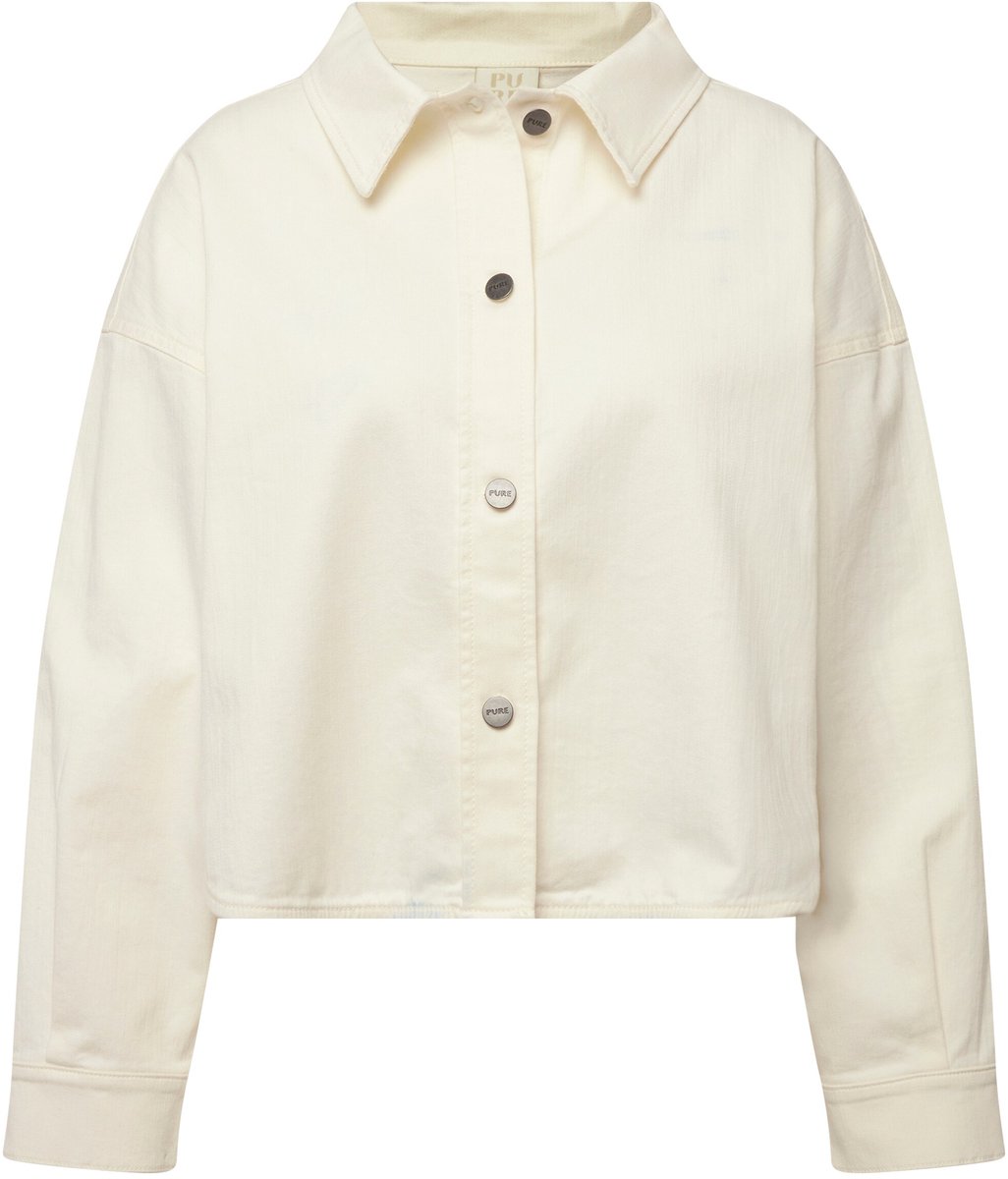 Ulla Popken - Dames - Jeans-overhemdjas overhemdkraag biologisch katoen - Off-white - Maat 54+