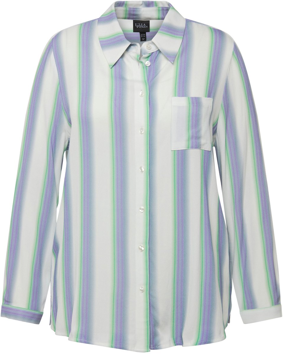 Ulla Popken - Dames - Overhemdblouse strepen overhemdkraag lange mouwen - Lente groen - Maat 50+