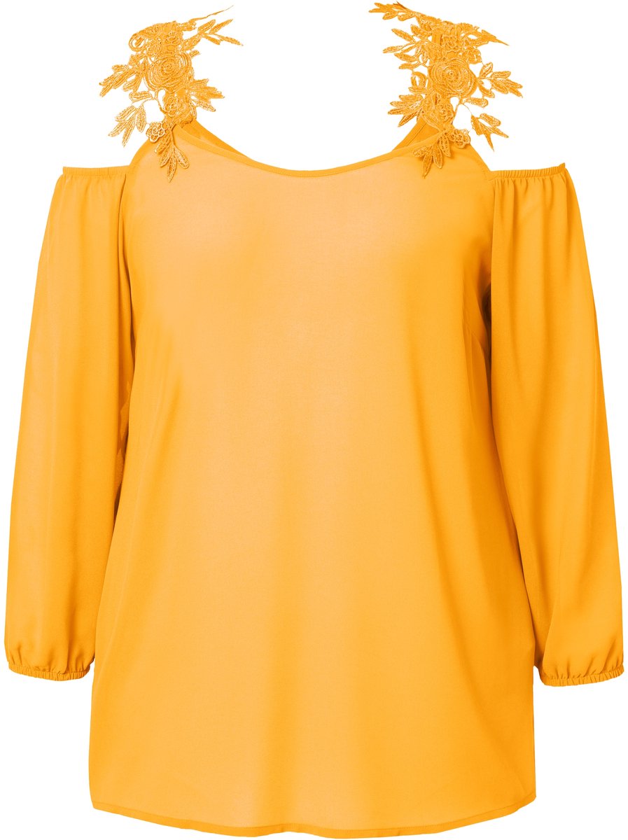 MIAMODA - Dames - Blouse Classic Fit schouder cut-out met kant - Oranje - Maat 52