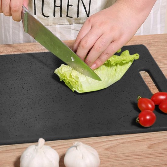 Snijplank, Antislipsnijplank Met Een Antibacteriële Kunststof Kant Voor Vlees Vis En Een Bamboe Kunststof Kant Met Handvat Sapgroef 33 23 Cm Zwart Natuur