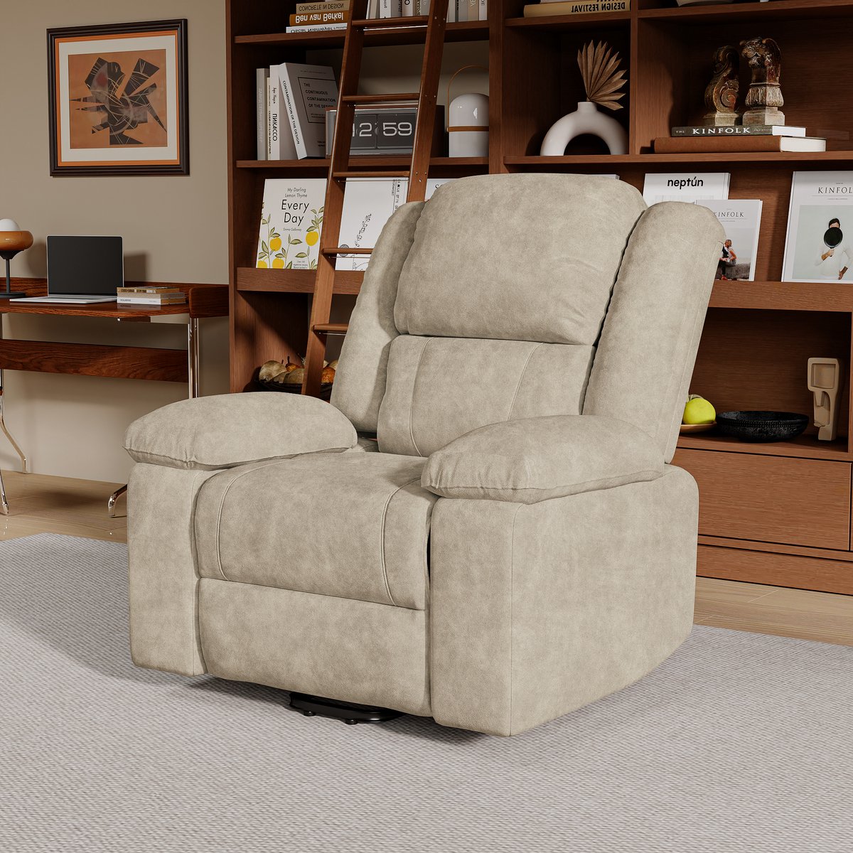 CINK Comfort® RelaxLift Power Massagefauteuil – Elektrische Sta-Op Stoel met Massage & Verwarming – Relaxfauteuil met Verstelbare Rugleuning – Beige Stof – foto 6