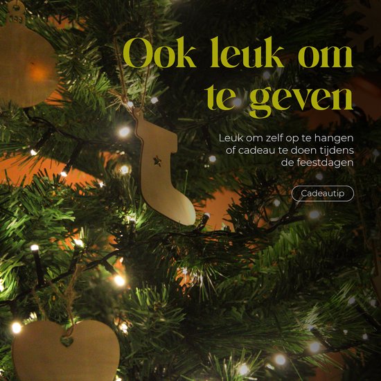 Giftmas Boules de Noël en bois - Décorations de Noël pour l'intérieur - Boule de Boules de Noël en bois - Noël - 10 formes - ⌀7.5cm - 50 pièces