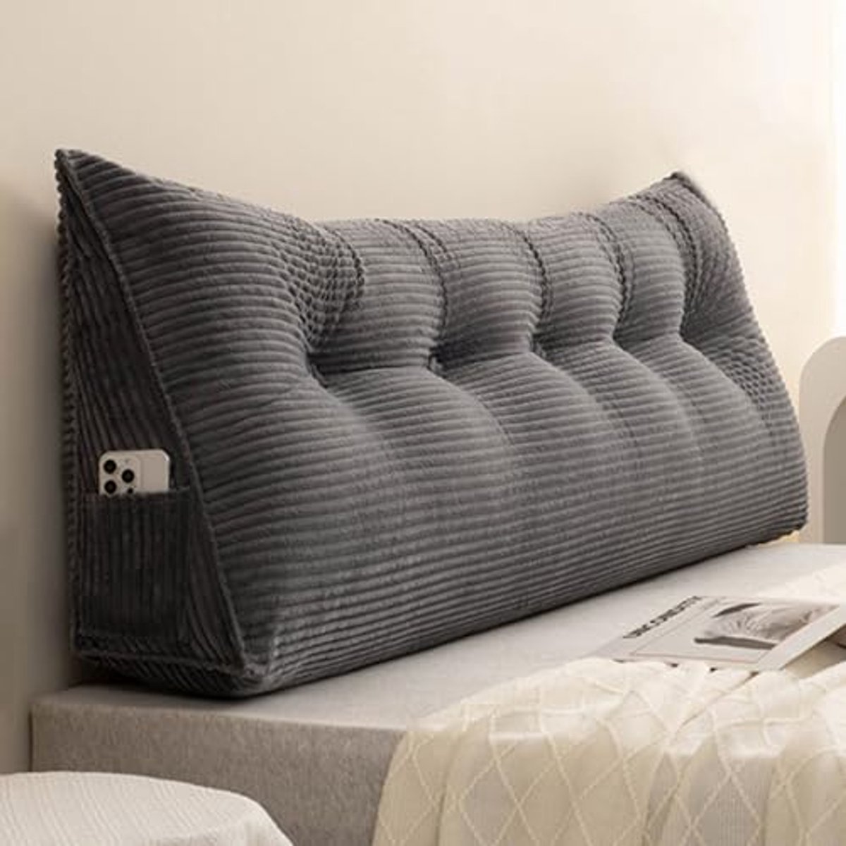 Groot Driehoekig Wigkussen voor Comfortabele Rug- en Nekondersteuning – Wasbaar Leeskussen voor Bed en Bank (80 x 50 x 20 cm)