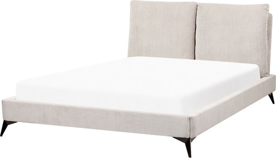MELLE - Lit double - Beige clair - 140 x 200 cm - Velours côtelé
