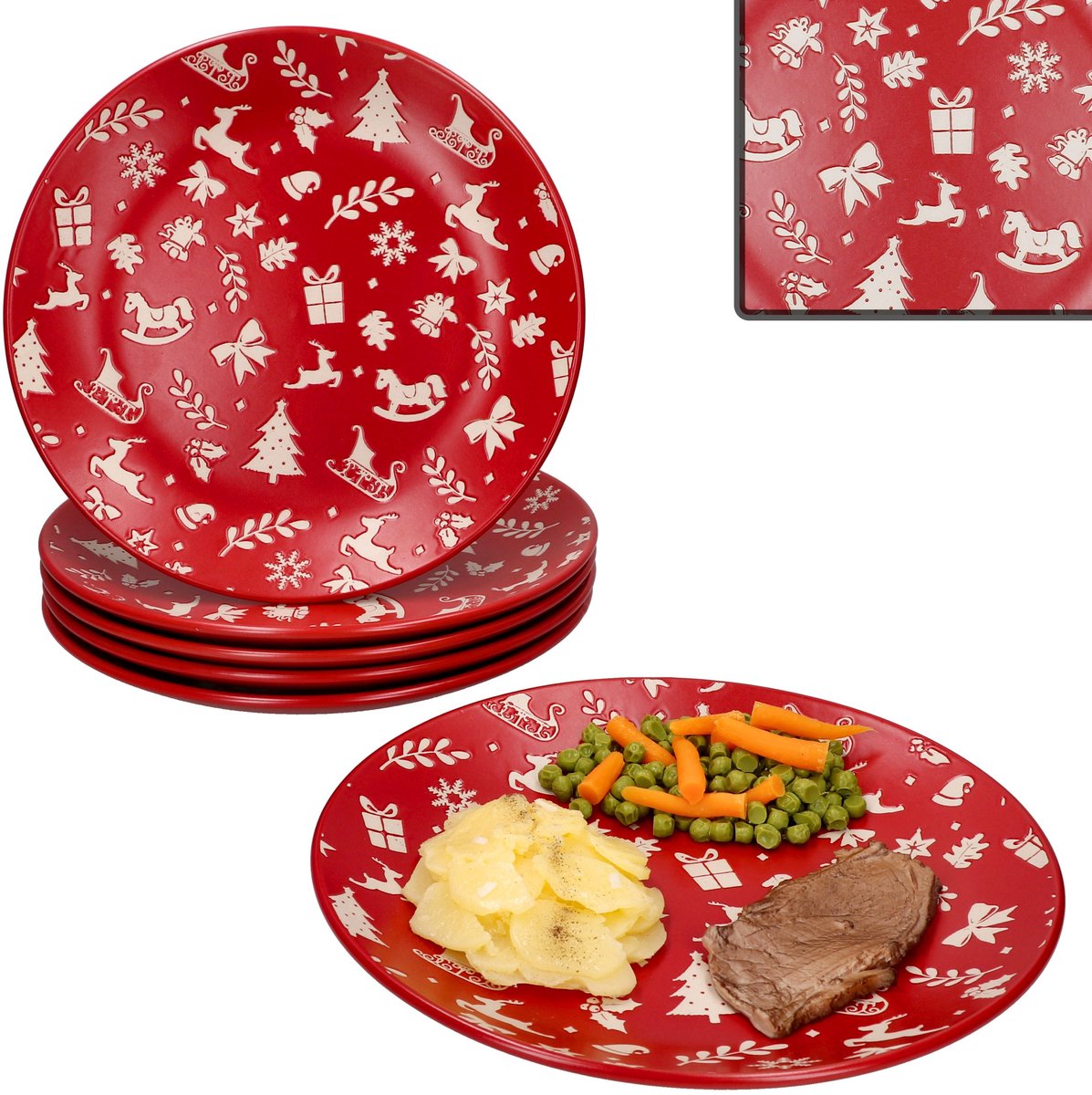 Set van 6 borden Advent rood steengoed voor 6 personen - 23010323