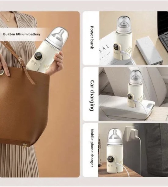Draagbare Flesverwarmer - Beige - USB oplaadbaar van Merkloos — afbeelding 3