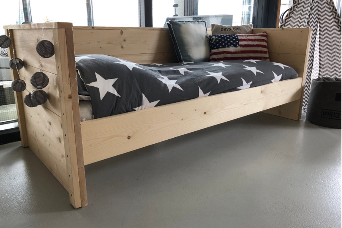 Rockwood® Bedbank Mike met lattenbodem en 2 opberglades grey wash