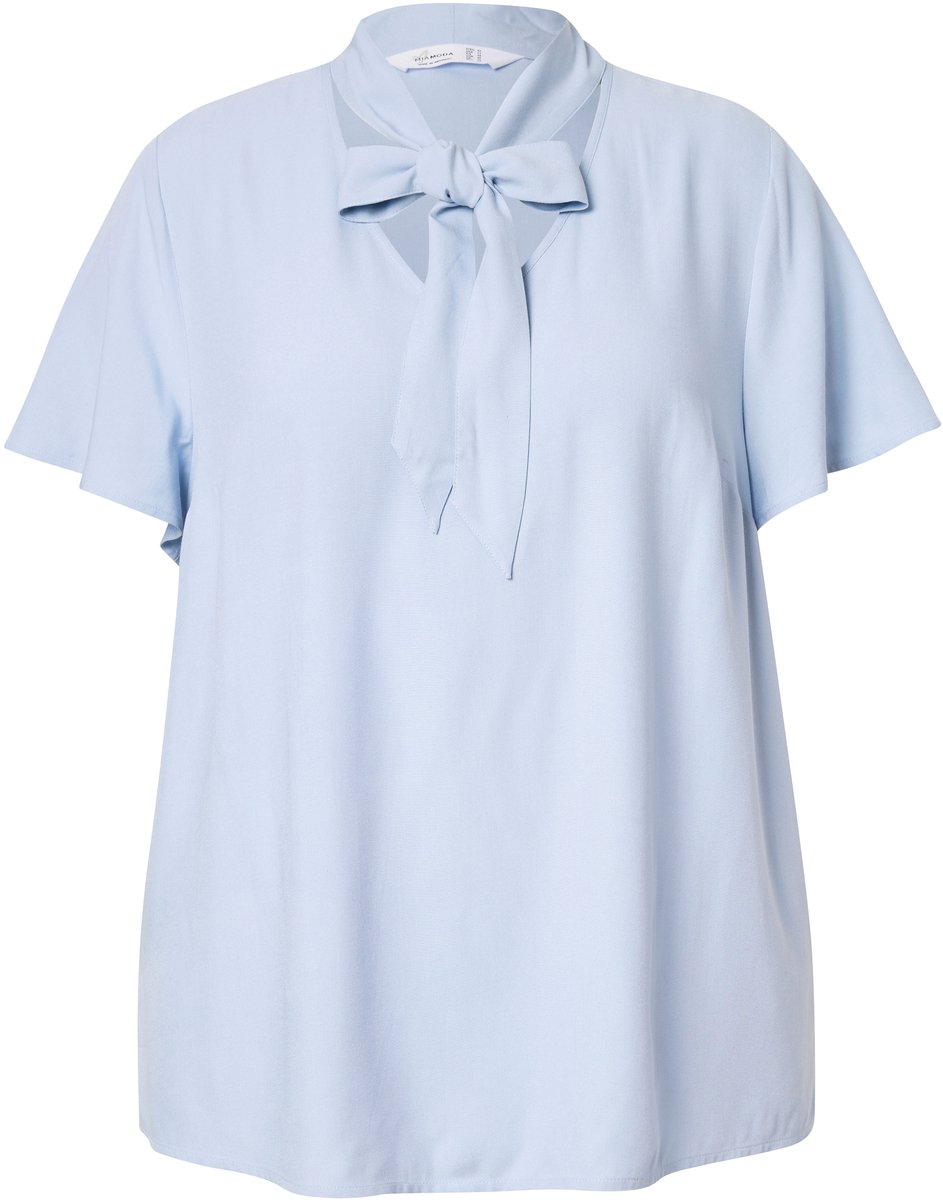 MIAMODA - Dames - Blouse met strikhals A-lijn satijn korte kapmouwen - Ochtend blauw - Maat 42