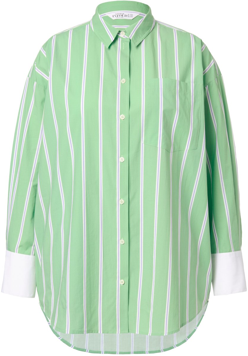 Studio Untold - Dames - Overhemdblouse oversized strepen lange mouwen - Klavergroen - Maat 42+